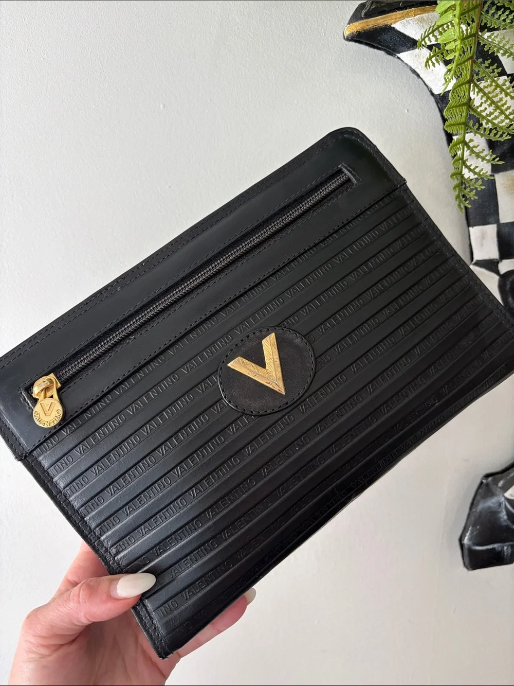 Authentic Valentino Black Embossed Clutch